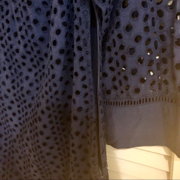 Navy Eyelet Dress with 3/4 Sleeves - Picture 4 of 7